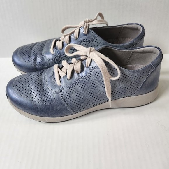 Dansko Shoes - Dansko Christina Blue Metallic Leather Sneakers